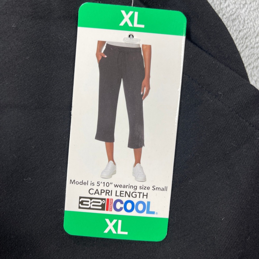 32 Degrees Cool Capri Pants Women XL Black Pull-On Drawstring Pockets - Picture 4 of 15